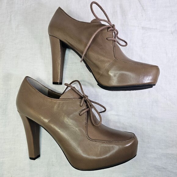Me Too Lynessa Genuine Leather Chunky Platform Oxford Bootie Pumps 8 Taupe - Picture 2 of 12
